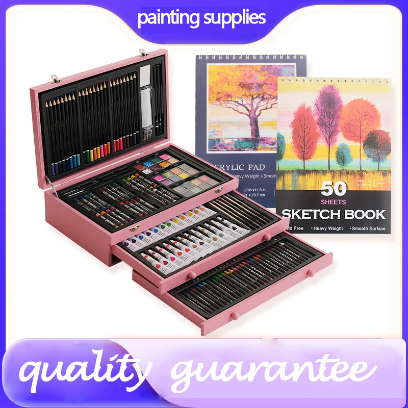 175pcs-wooden-art-set-brush-set-children's-art-enlightenment-painting-brush-gift-box-art-toolbox