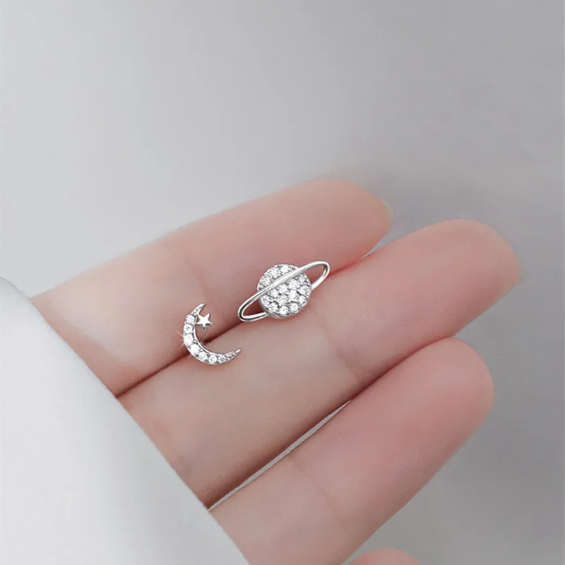 Simple Fashion Zircon Star Moon Mini Earrings