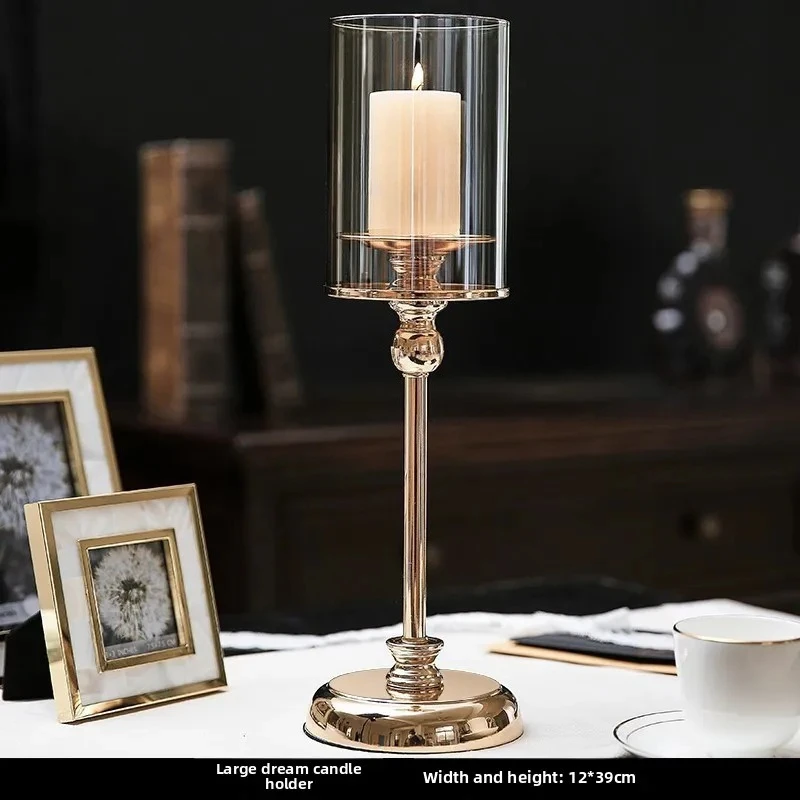 home decoration table soft decoration living room hotel wedding decoration candle holder light luxury metal candle holder