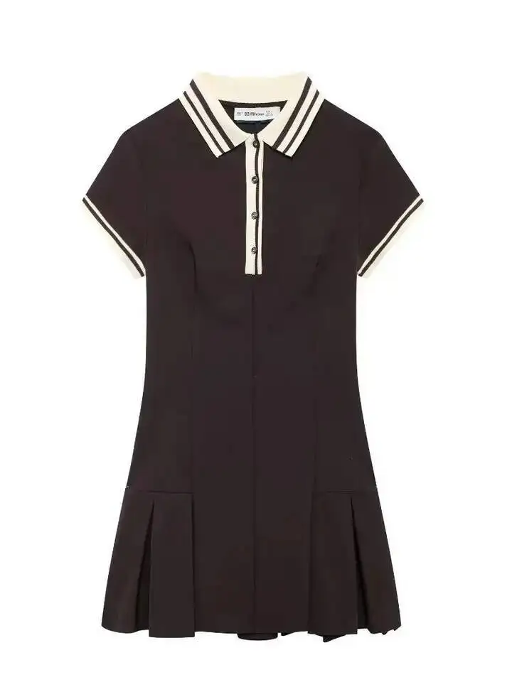 فستان نسائي قصير مرقع بأكمام قصيرة وطيات واسعة فستان نسائي أنيق غير رسمي فستان قصير أساسي Mujer Vestidos تي شيرت