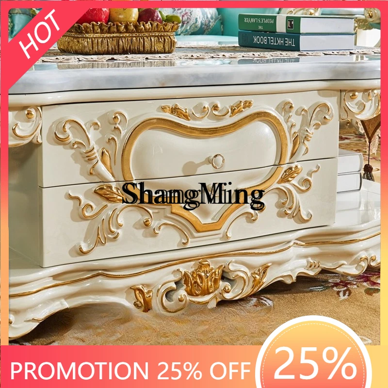 

CL table villa luxury marble retro living room solid wood tea table tea table furniture