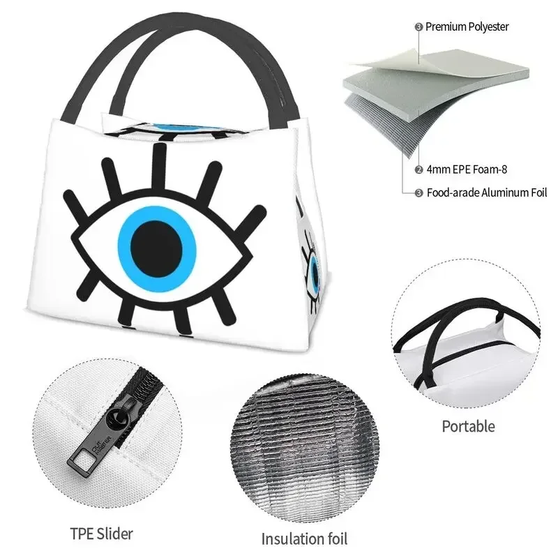 Magic Eyes Charm borsa da pranzo isolata per ufficio di lavoro Black Evil Eye amuleto Boho Pattern Portable Cooler Thermal Lunch Box Women