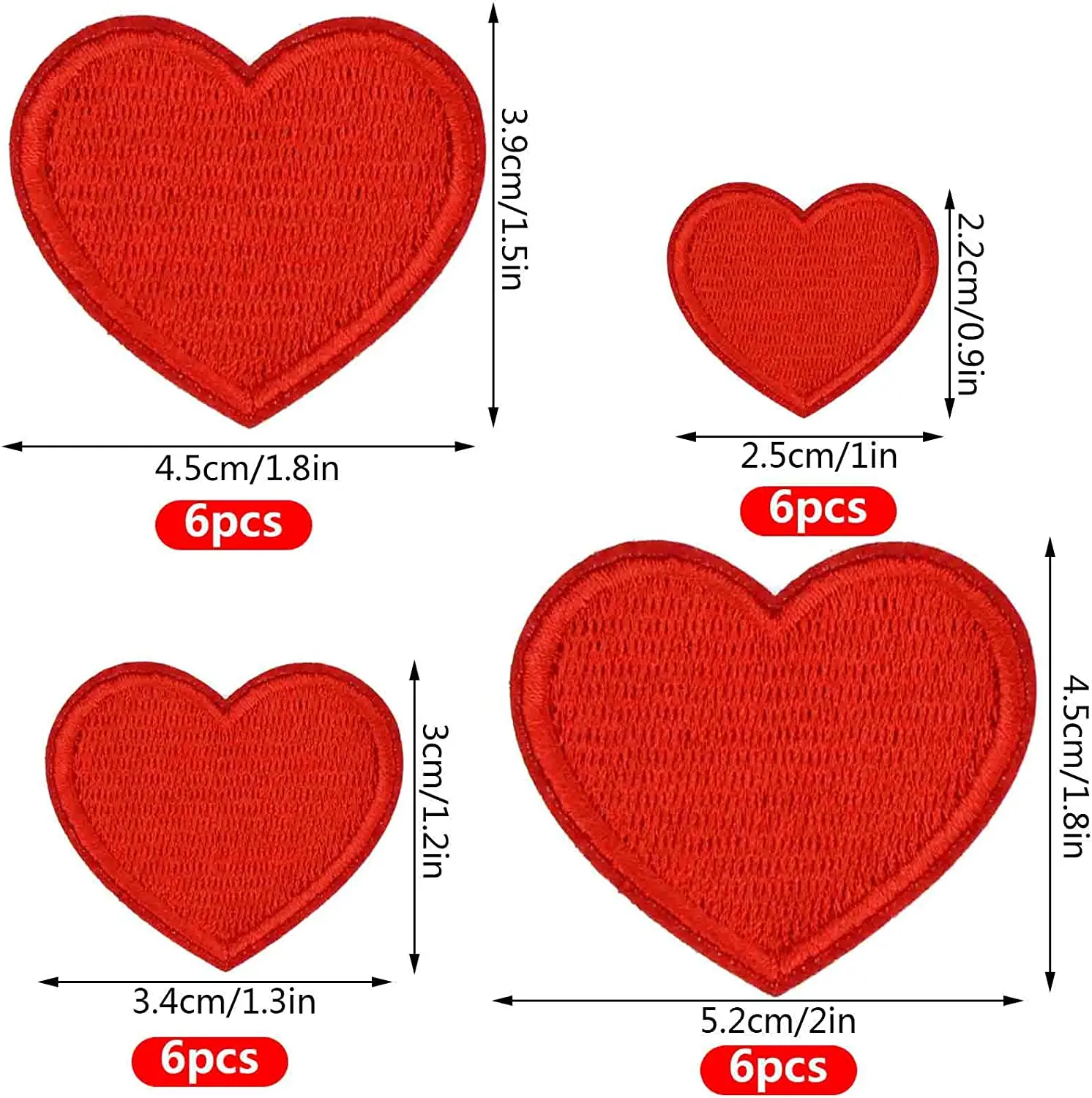 24pcs Red Heart Iron on Patches for Clothing Embroidered Patches Applique Decoration Cartoon Stickers Assorted Size Tshirt  Hats