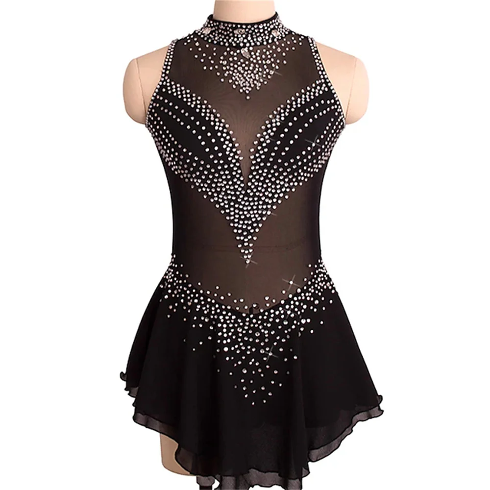 Figure Skating Dress Girls' Open Back Spandex High Elasticity Training Competition Skating Wear Crystal / Rhinestone Sleeveless