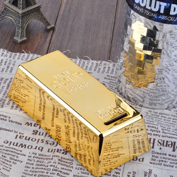 Gold Bar Shaped Money Box Plastic Material Coin Bank Saving Pots Storage Container Saving Box Home Decor Piggy Bank Stoppers