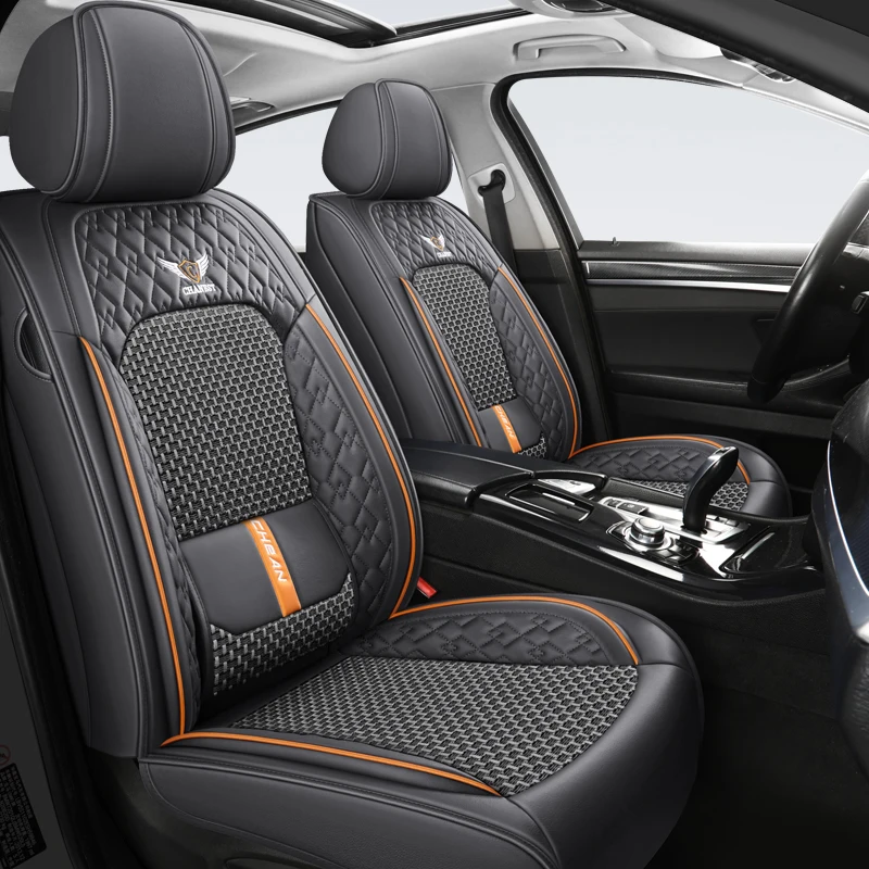 5-seat car seat cover, new nappa leather ice silk fixed lumbar support, four-season universal, suitable for most cars - Image 4