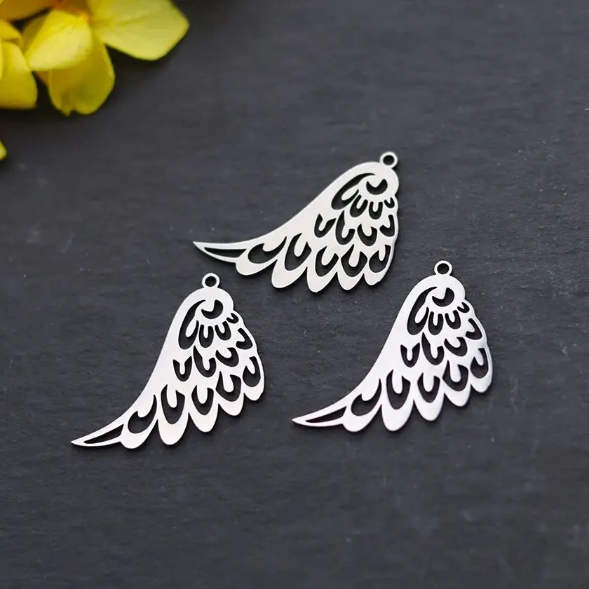 3 pçs onda pena asas encantos diy brincos artesanal pingente de aço inoxidável para fazer jóias colar pulseiras acessórios