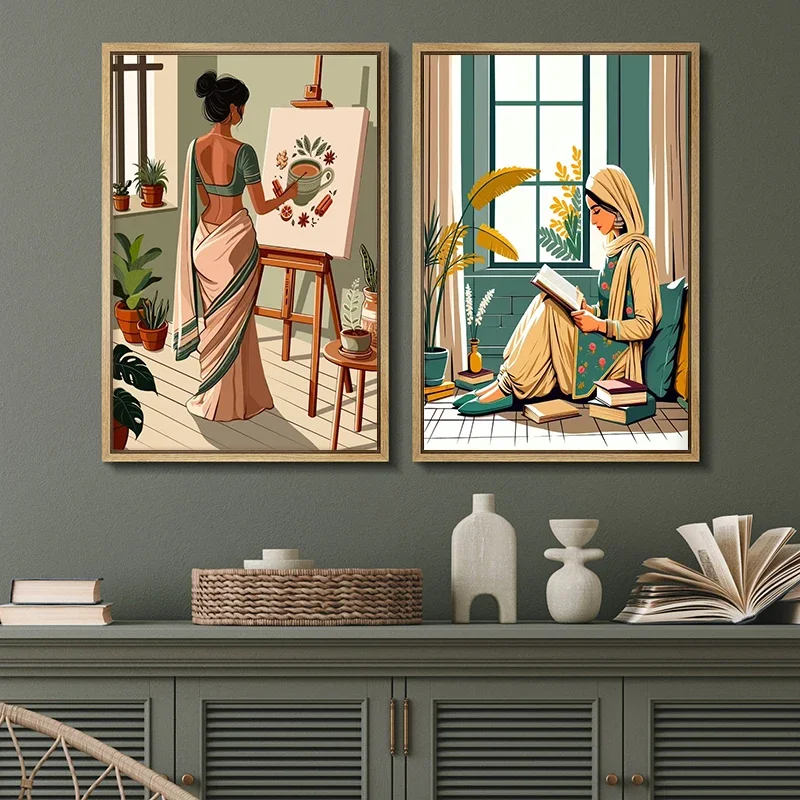 1pc frameless Canvas Painting Modern Indian Women Bohemian Style Fashion Artwork Posters Prints Canvas Painting Wall Art Picture