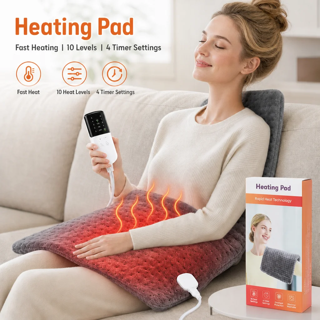 60x30CM Electric Heating Pad for Back and Leg 10 Heat Levels Temperature Control Hot Compress Fast Warming Mat for Home Office