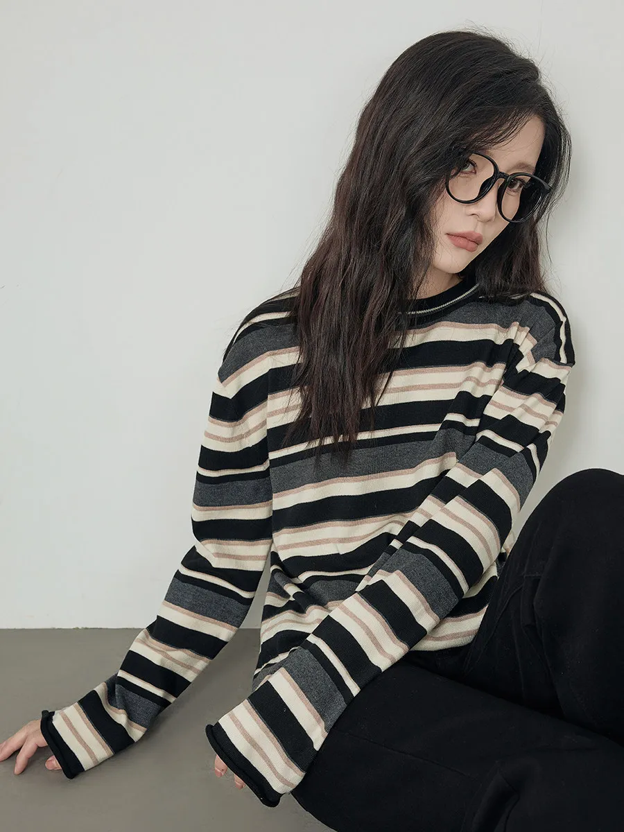 

Color Block Striped Knitwear Women's round Neck Cuffed Loose Fit Casual Style Spring 2026 New Arrival Top Fashion Sensation