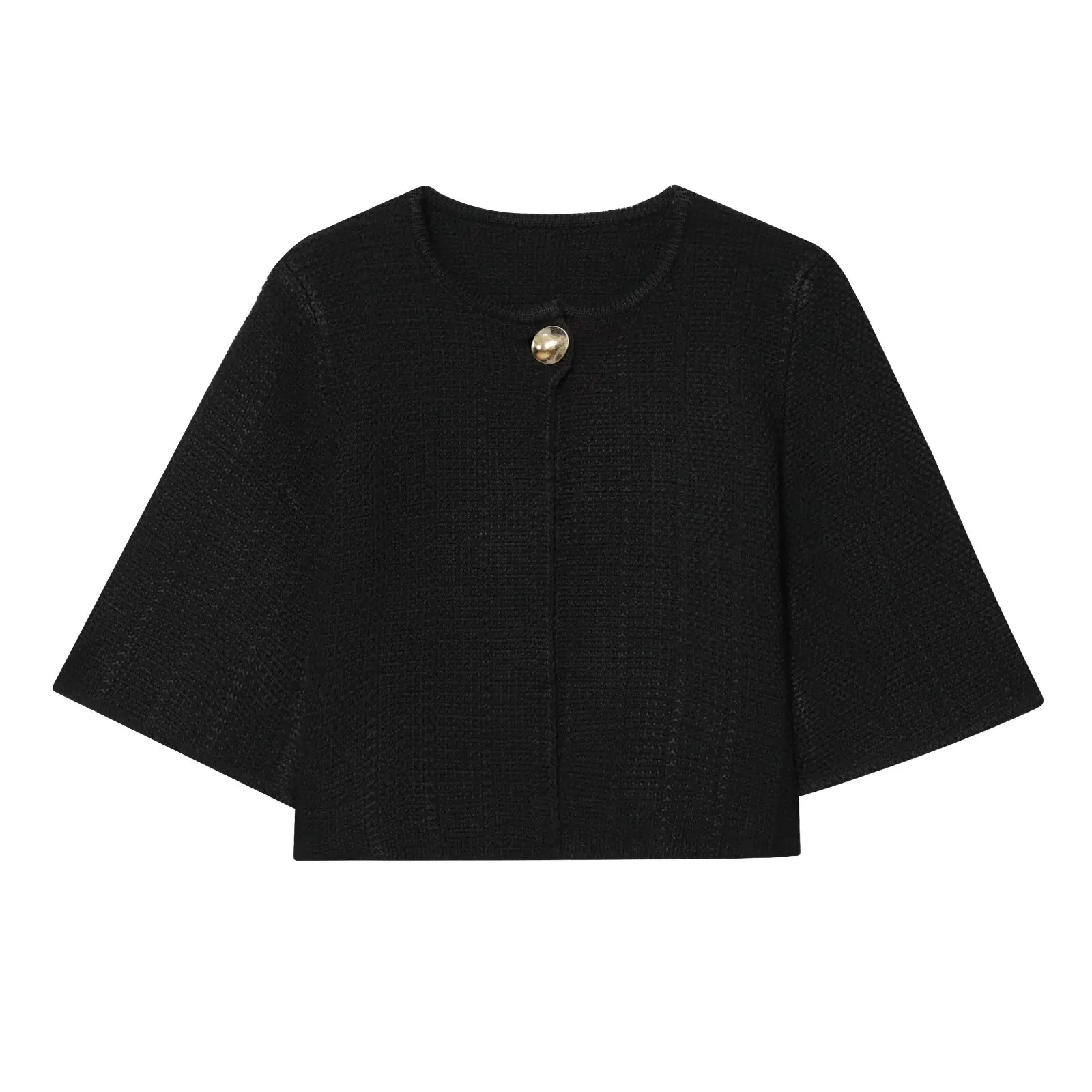 

Женский короткий вязаный кардиган с изысканными структурированными пуговицами, повышающий ваш стиль и легкий шик для повседневной носки