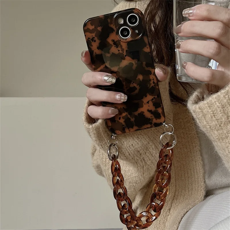 Vintage Amber Leopard Print Lanyard ApplicableiPhone16PromaxApple15Phone case13Simple14Female12Soft