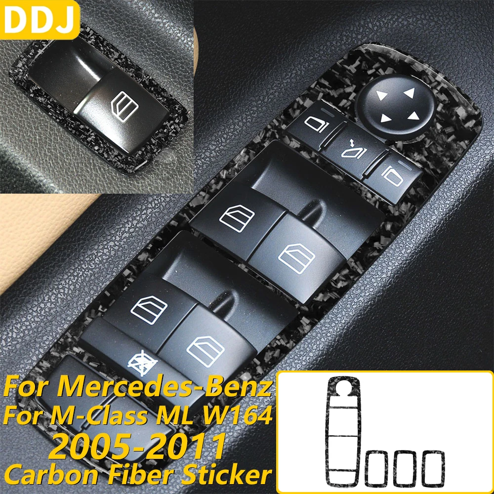 For Mercedes-Benz M-Class ML W164 2005-2011 Forged Carbon Fiber Window Lift Button Frame Panel Cover Car Accessories Sticker