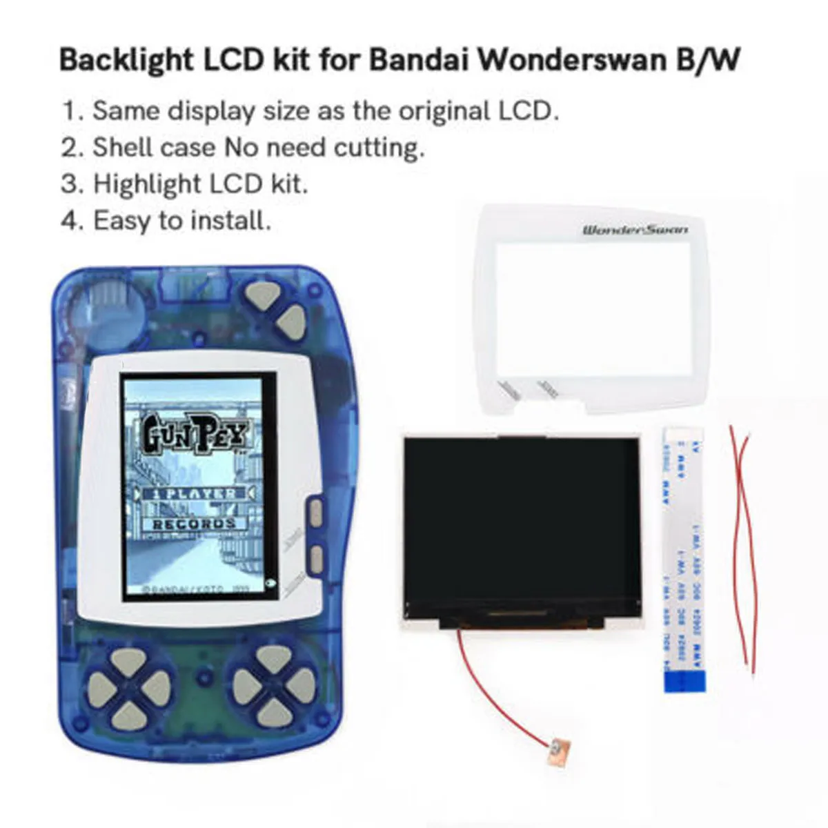 

For WS Black White Hightlight LCD Screen Backlight Display Kit w/Lens For Wonder Swan WS Console No need Trimming