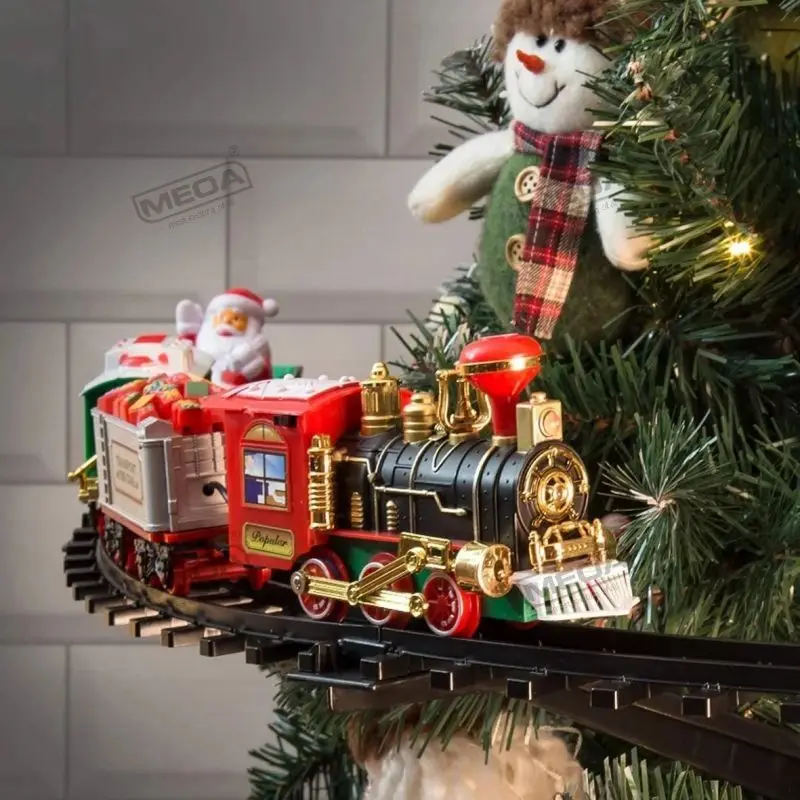 Set di locomotiva a vapore per treno ferroviario di natale classico con guida elettrica leggera e sonora giocattoli per bambini regalo per la decorazione dell'albero di natale