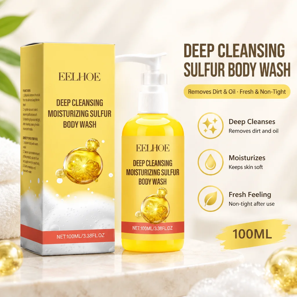 Sulfur Body Wash Deep Cleansing Shower Gel With Aloe Vera Lemon Extract Refreshing Moisturizing Dry Skin Gentle Body Cleanser For Women Men Daily Use 100ml