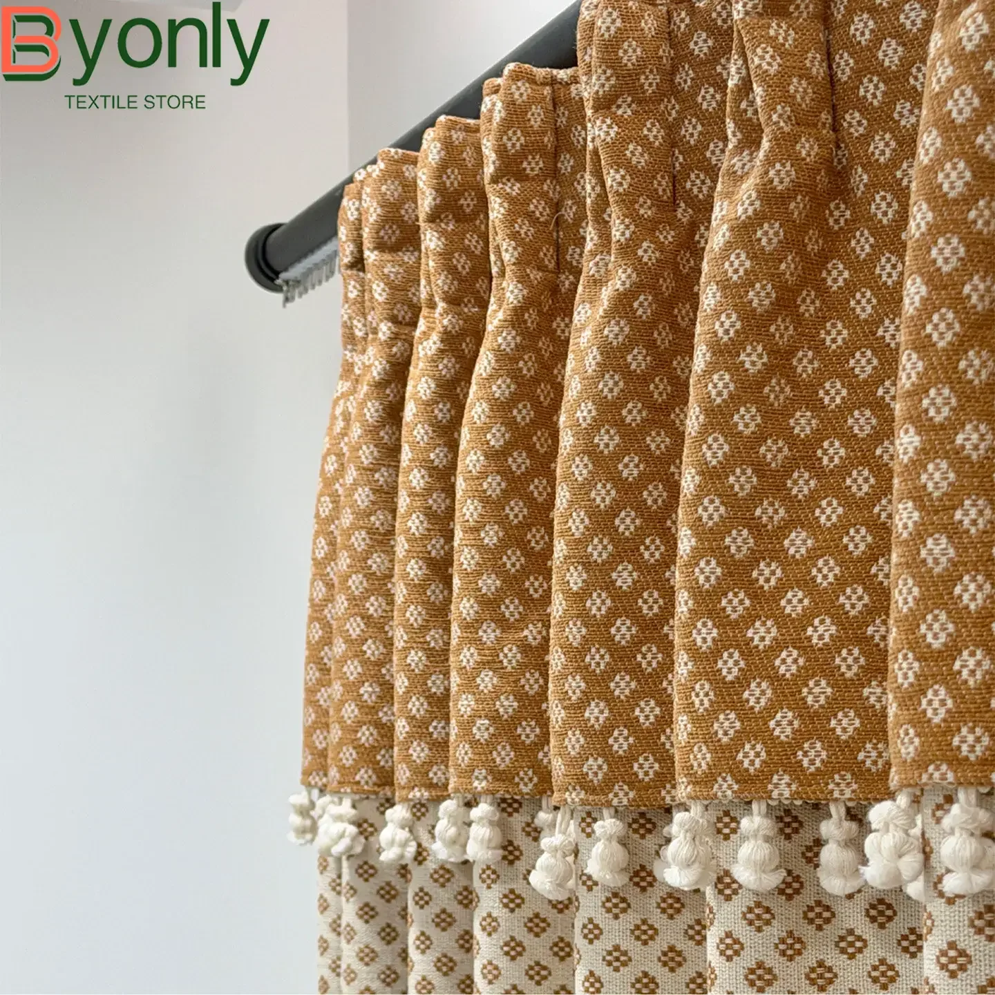 Orange Jacquard Thickened Cotton Chenille Patched Curtains for Living Room Bedroom French Window Customized Finished Products