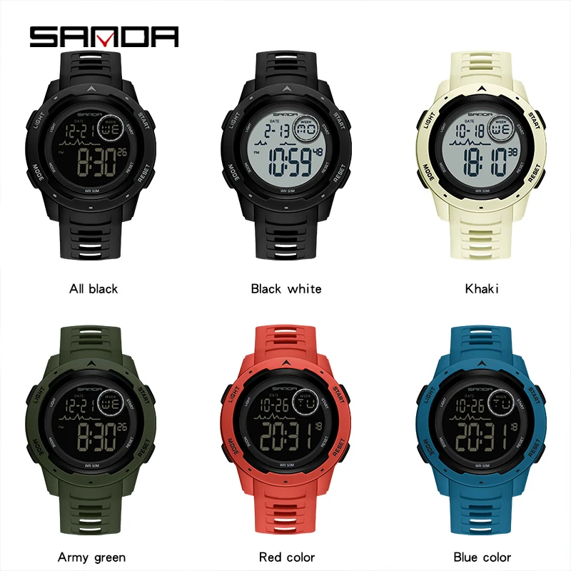 SANDA LED Digital Watch Men Military Army Sport Wristwatch Top Brand Luxury Stopwatch Waterproof Male Electronic Clock Relogio