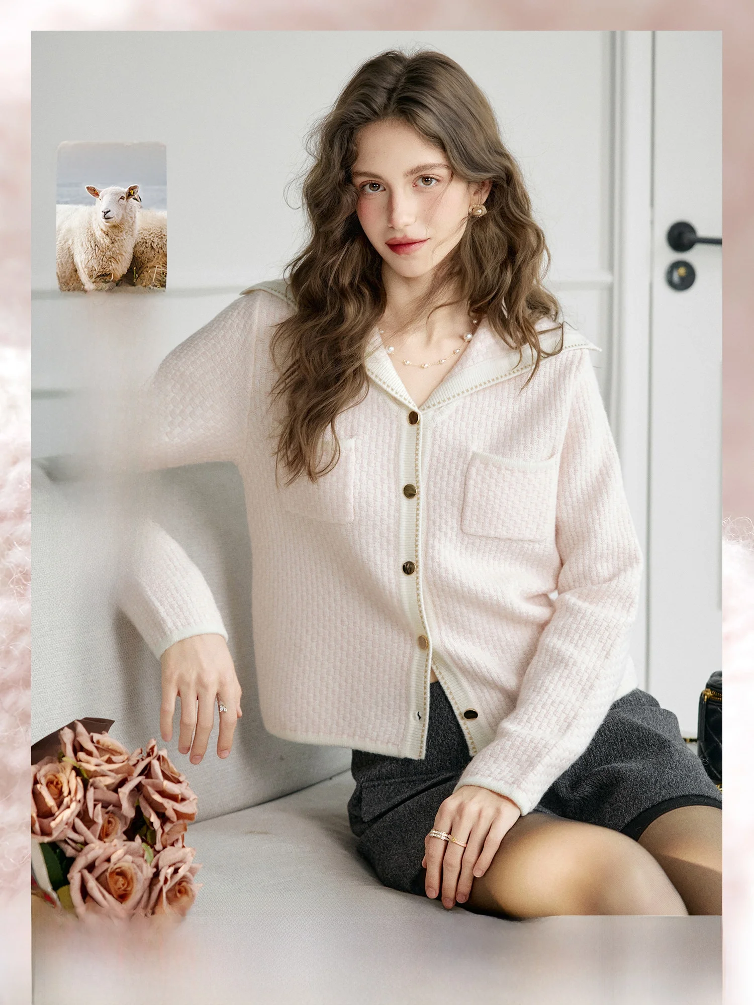 

Soft Wool Navy Collar Knitted Sweater Women's Spring Fashions Comfortable Long Sleeve Short Coat Style Warmth Assurance