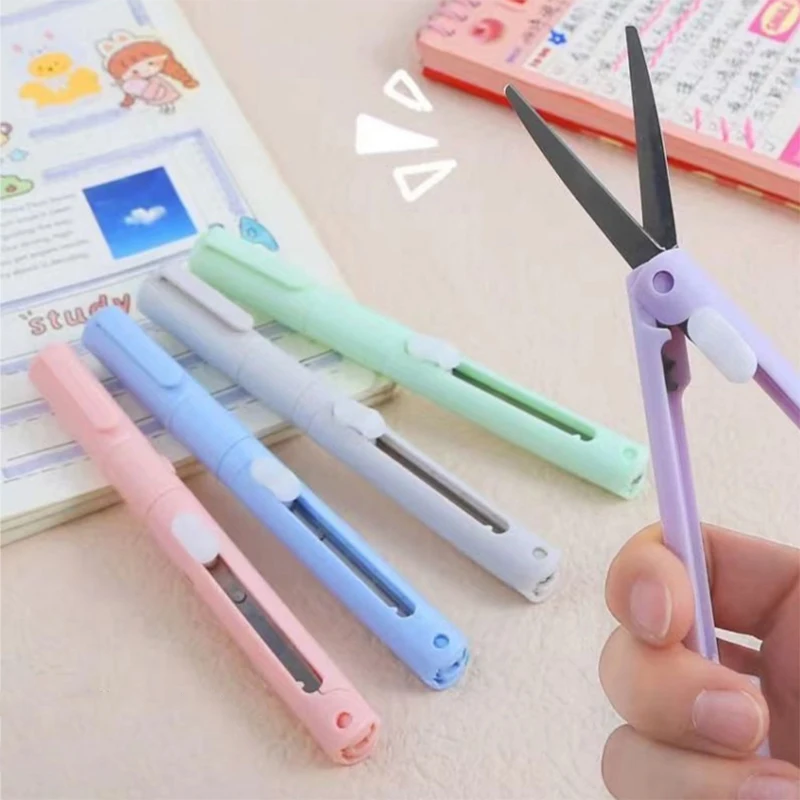 Mini Portable Scissors Paper Cutter Knife Morandi Color 2 In 1 Multifu Pocket Pen Shape Scrapbooking Carving Cutting Art Tools