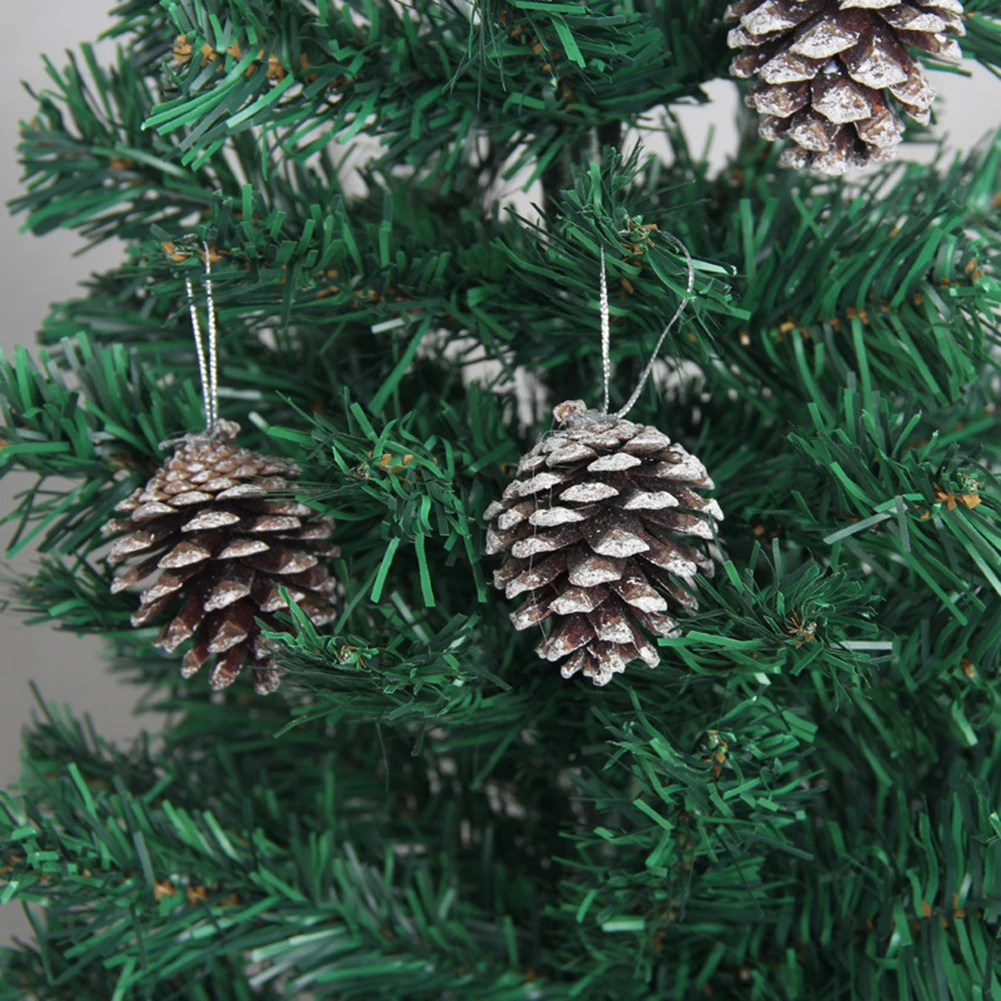 6Pcs Small Pine Cones Artificial Plants Fake Pine Cone 5cm Christmas Tree Hanging Garland Pendant DIY Xmas Craft Decoration