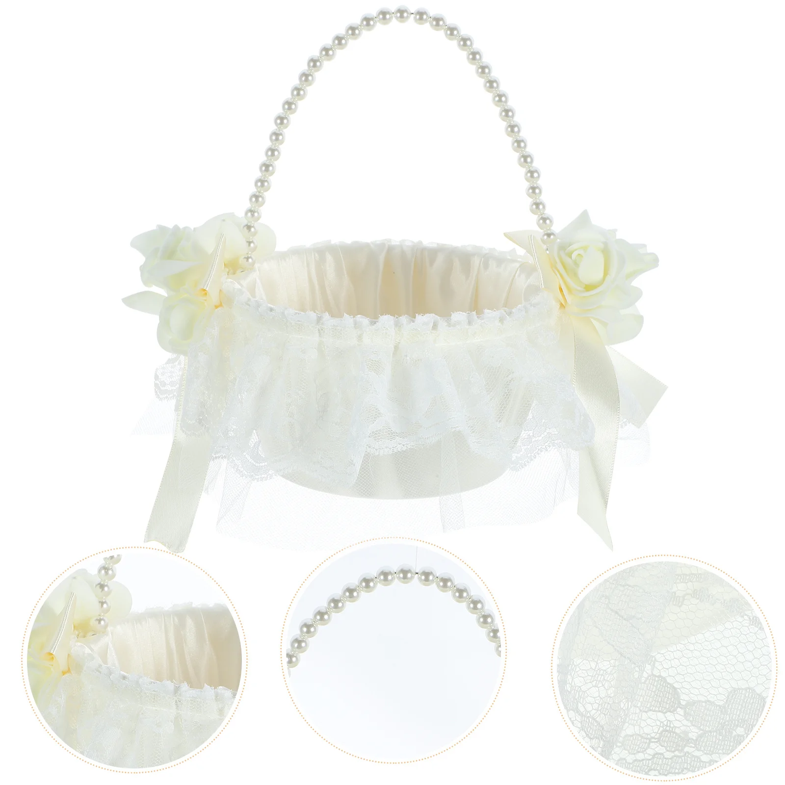 

Portable Wedding Flower Basket Classic Design Pearl Adorned Handheld for Parties and Weddings Flower Basket