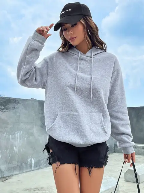 Jednokolorowa codzienna bluza z kapturem dla kobiet z kieszenią Kreatywna bluza z kapturem All-Match Street Clothes Womens Fleece Unisex Pullovers