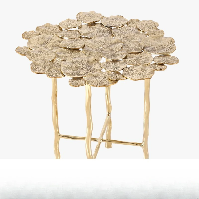 Mesa de centro totalmente de cobre de lujo, ligera y moderna, mesa de patio de villa de fundición de cobre