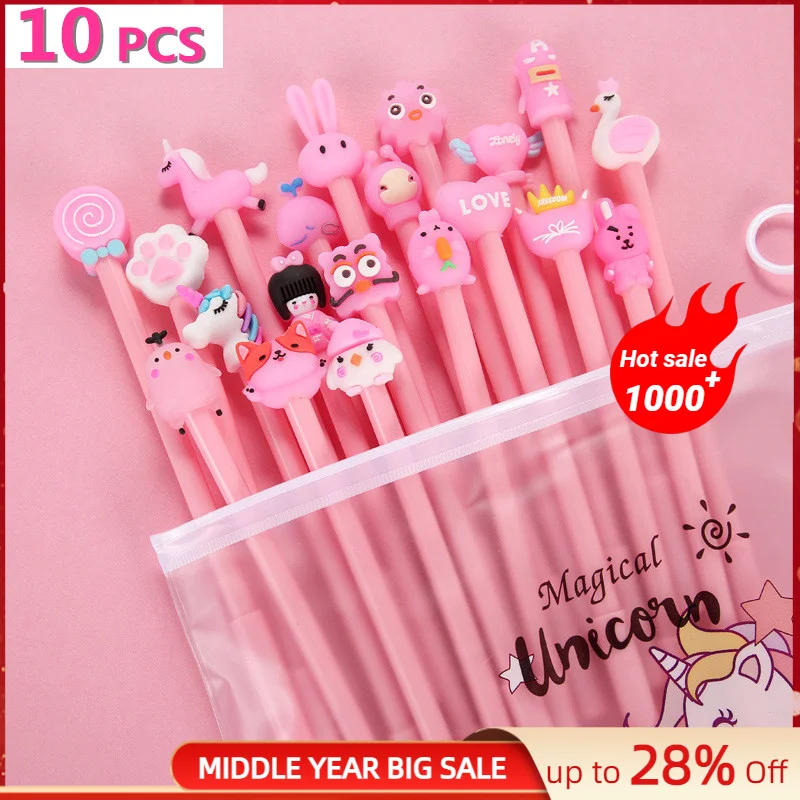 

10Pcs/Set Pink Kawaii Gel Student Cartoon Wholesale Stationery Cute Writing Office School Supplies Bear Fashion Pen