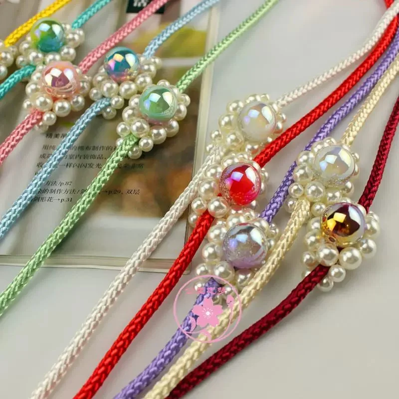 Japanese Kimono & Yukata Matching Waist Cord - Multi-color Glass Pearl Floral Hand-beaded Obi Accessory with Decorative Tie