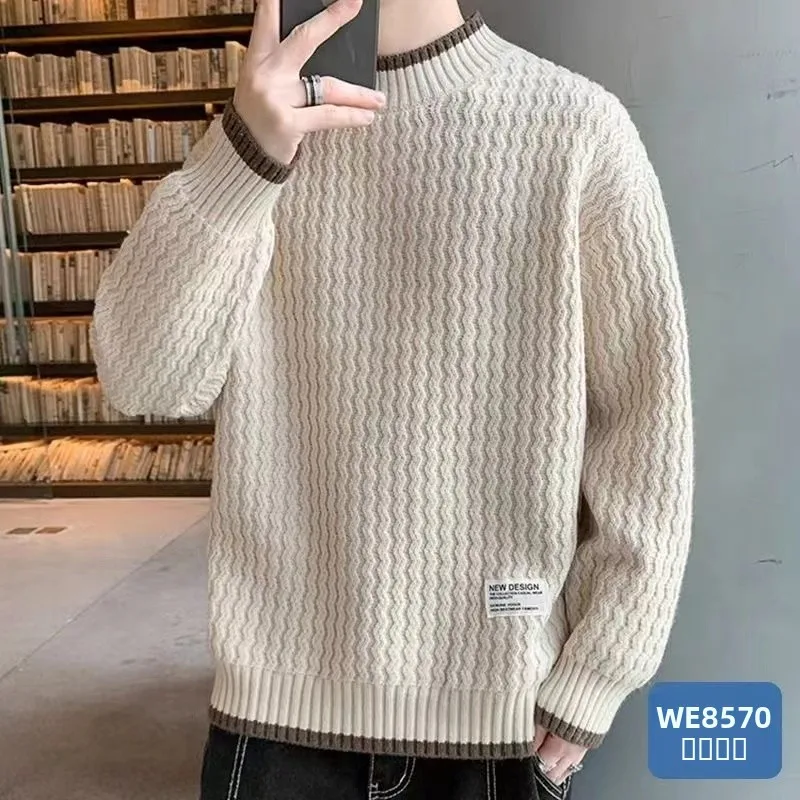 

Свободный мужской вязаный свитер, однотонный, с бриллиантами, японский, повседневный, длинный, круглый, теплый, из полиэфирного волокна
