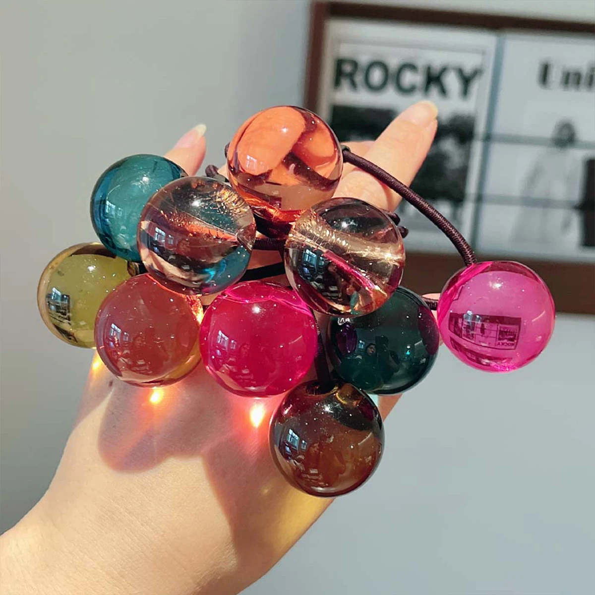 5pcs candy color ball hair ring, high elasticity, strong durability, no head injury, ball head, ponytail, braided head rope ...