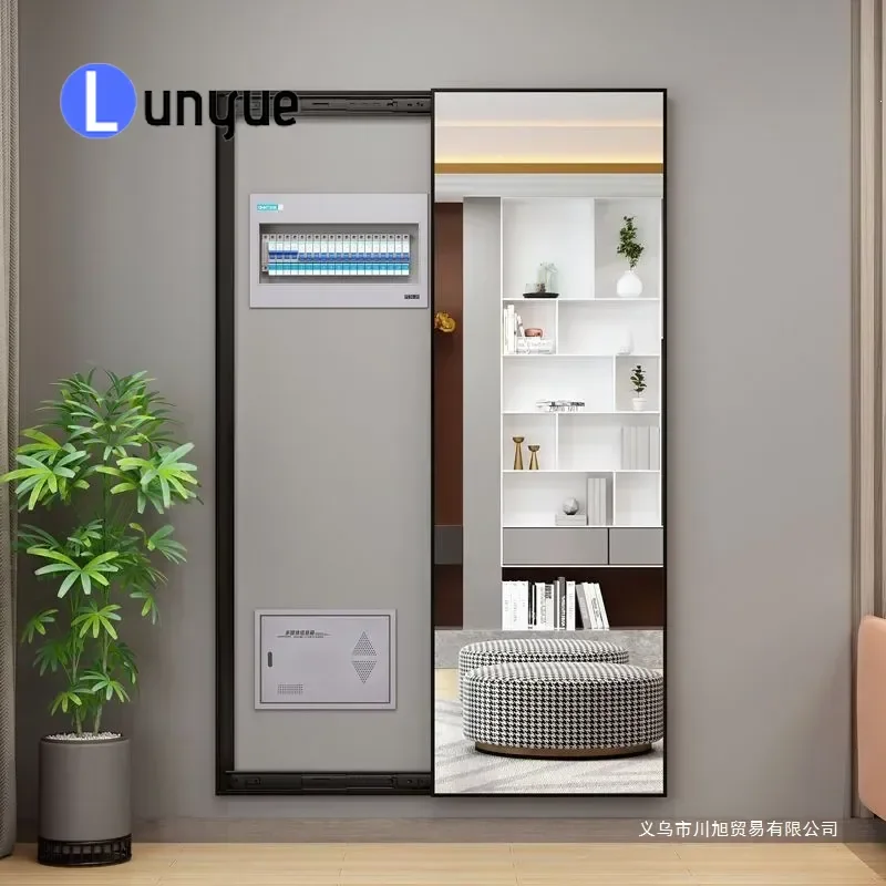 Full Length Hidden Sliding Mirror for Meter Box Occlusion Wall Mounted Full Body Dressing Mirror Space Saving Entrance Decor