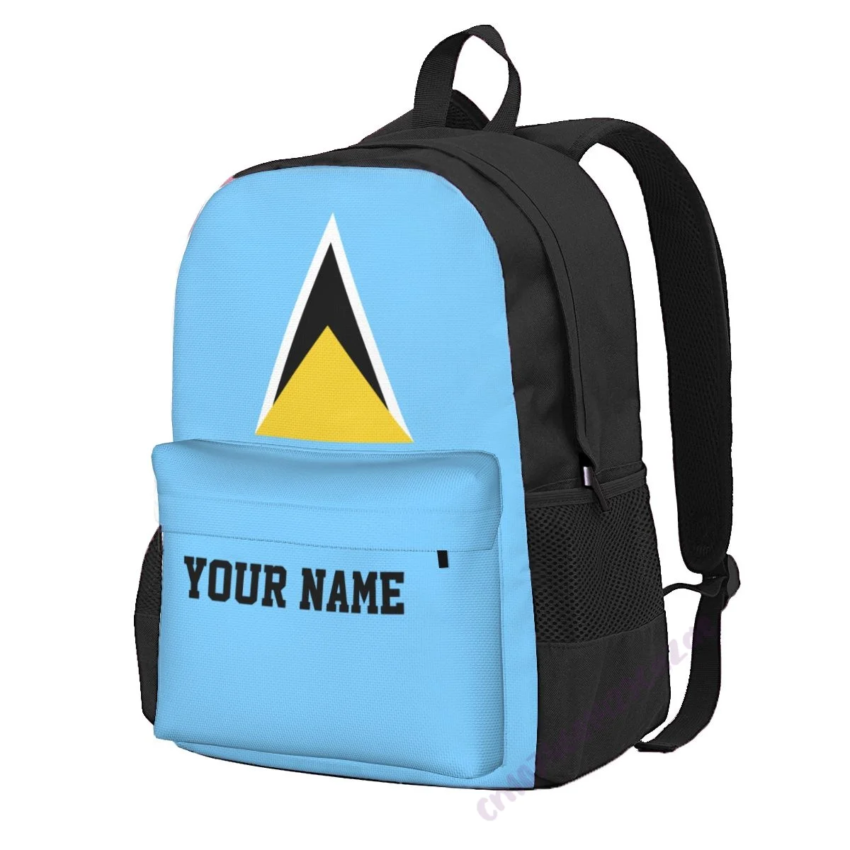 

Custom Name Saint Lucia Flag Polyester Backpack For Men Women Travel Bag Casual Students Hiking Travel Camping