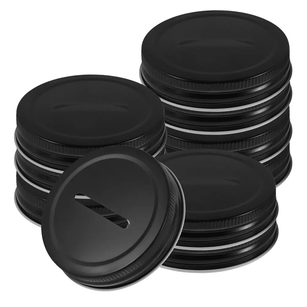 24Pcs Piggy Bank Slot Lid Regular Mouth 70Mm Mason Jar Metal Savings Jar Cover 3.6cm Coin Insert Lid Sturdy Textured Grip
