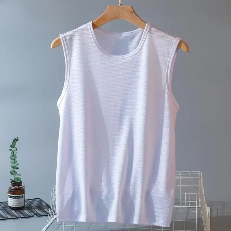 Ice silk vest for men in summer thin fit loose fit oversized mesh breathable sports fitness quick drying sleeveless T-shirt tren