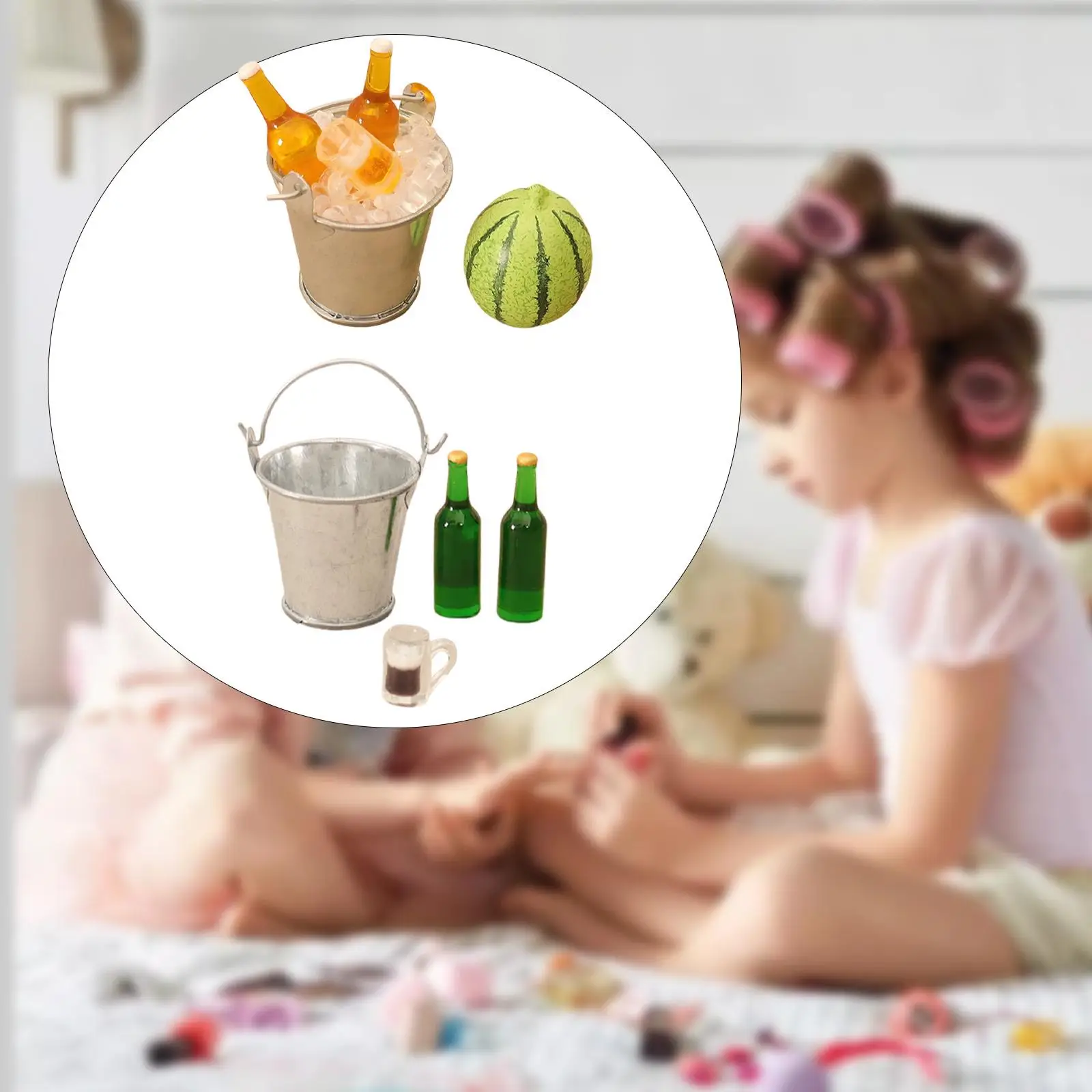 1/12 Bierkrug Flaschenset Modell Mini Eiskübel Harz Realistische Getränkekühler