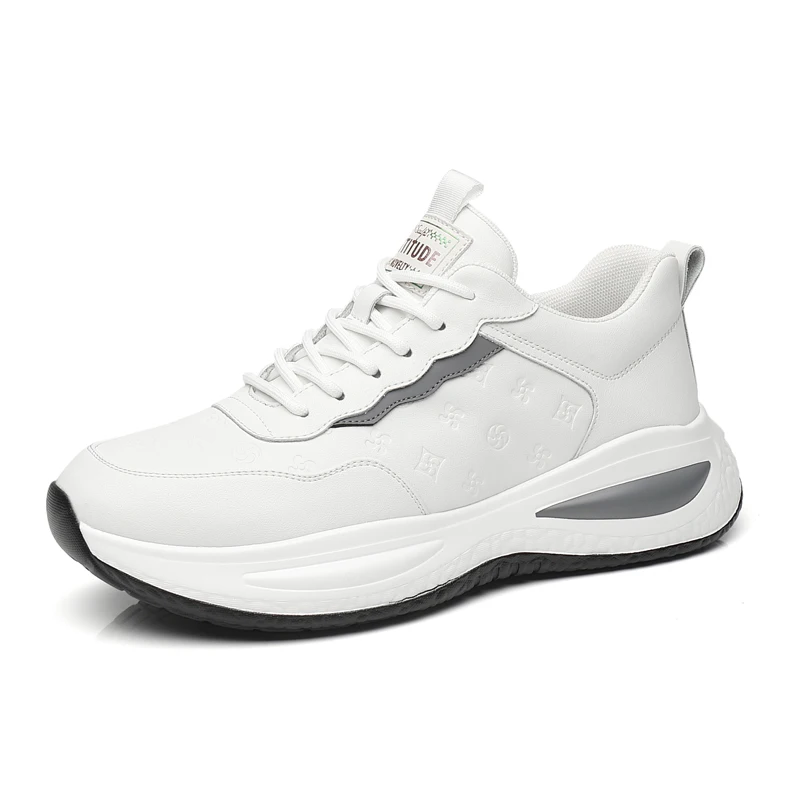 

Новые мужские кроссовки на скрытой танкетке, с увеличением роста на 10 см, на толстой подошве, из натуральной кожи, белые, повседневные, спортивные