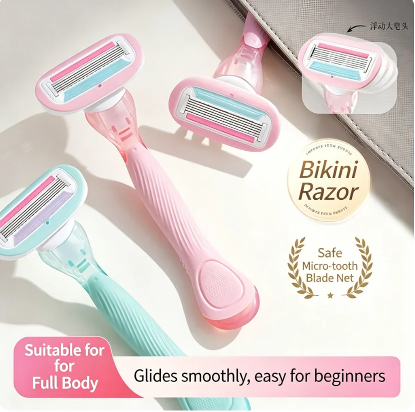 Women's 5-Blade Razor with Long-Handle Soap Head Manual Shaver for Underarm And Private Areas Hair Removal