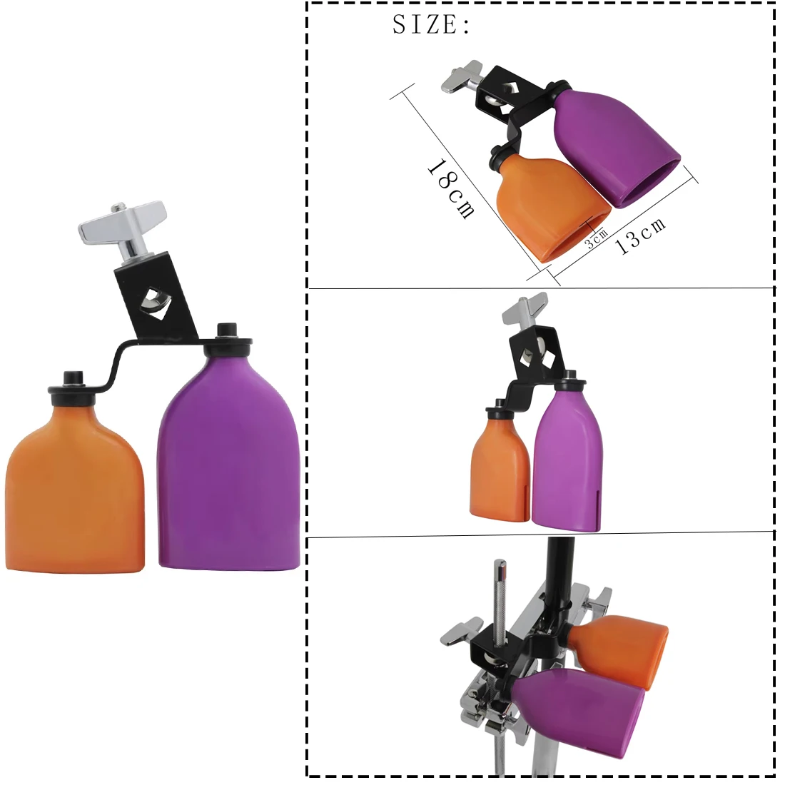 Double Sambago Bell Latin Music Cowbell Percussion Instrument High Low Sound Wooden Fish Cow Bell Knocker Drum Part Accessories