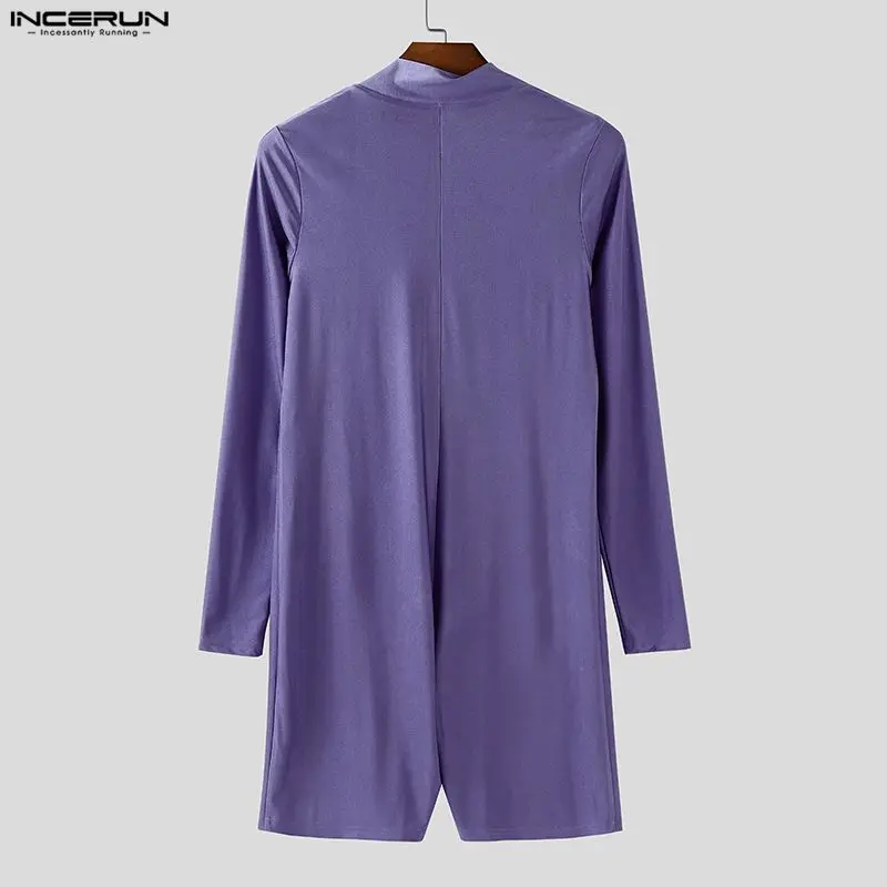 INCERUN الرجال داخلية بلون نحيل سستة طويلة الأكمام الذكور السروال القصير Playsuits تجريب موضة الرجال عادية ارتداءها S-3XL