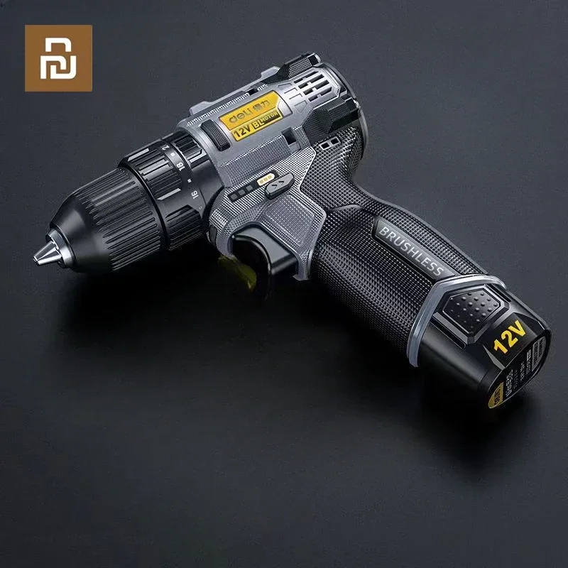 Youpin Deli Brushless Lithium Electric Drill Rechargeable12v28N.m Electric Drill Household Variable Speed Impact Electric Tool