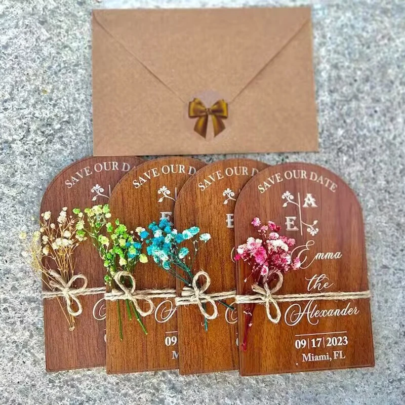 

10pcs Personality Floral Wooden Wedding Invitation Custom Rustic Wedding Invitations Wooden Design