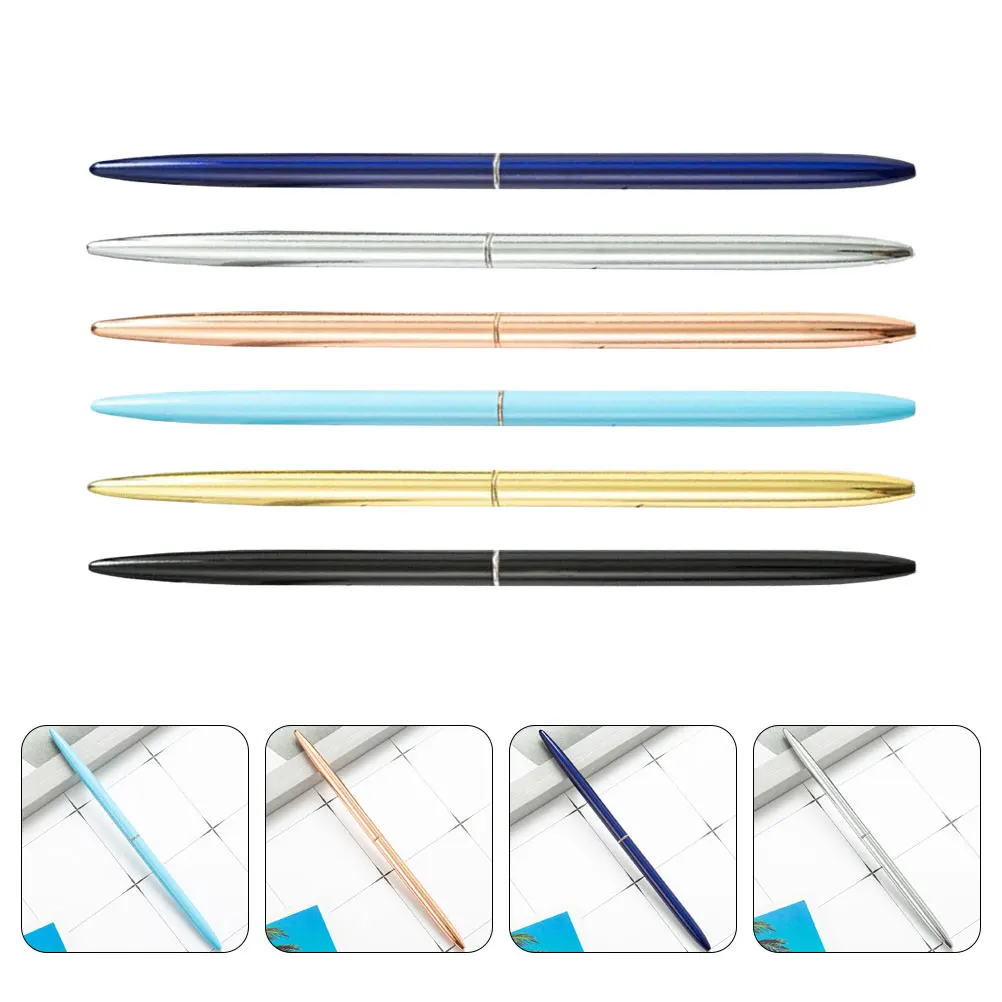 

6 Pcs Slim Writing Ballpoint Pen Pens Office Supplies Stainless Steel Multicolor