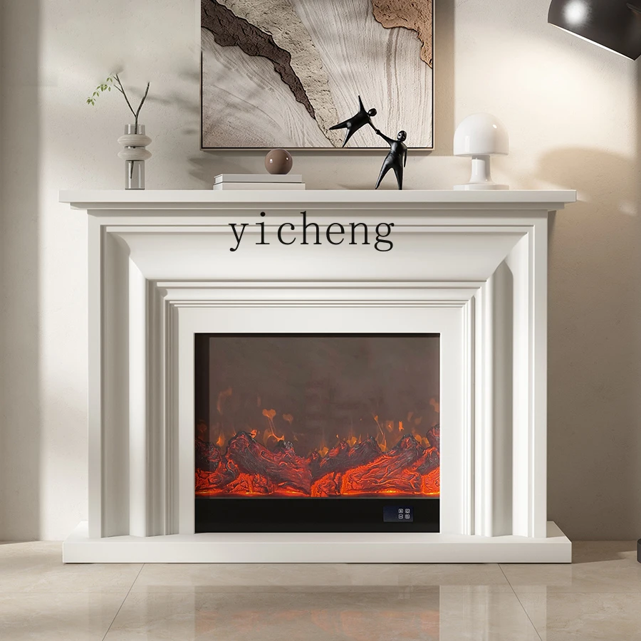 

ZZ retro white electronic heating fireplace TV cabinet decoration medium antique fireplace rack