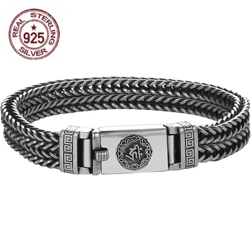 Factory Price 100% Real Solid S925 Silver Hand Woven Heavy Bracelet Men's Fashion Retro Bracelet Personality Vintage Jewelry