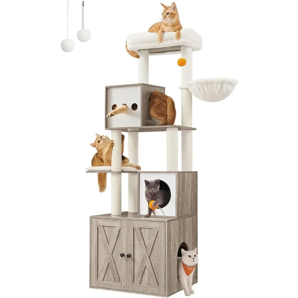Feandrea Árbol para gatos con respaldo de arena, torre para gatos moderna 2 en 1, condominio para gatos de 70,8 pulgadas de alto con postes rascadores, perca, cav