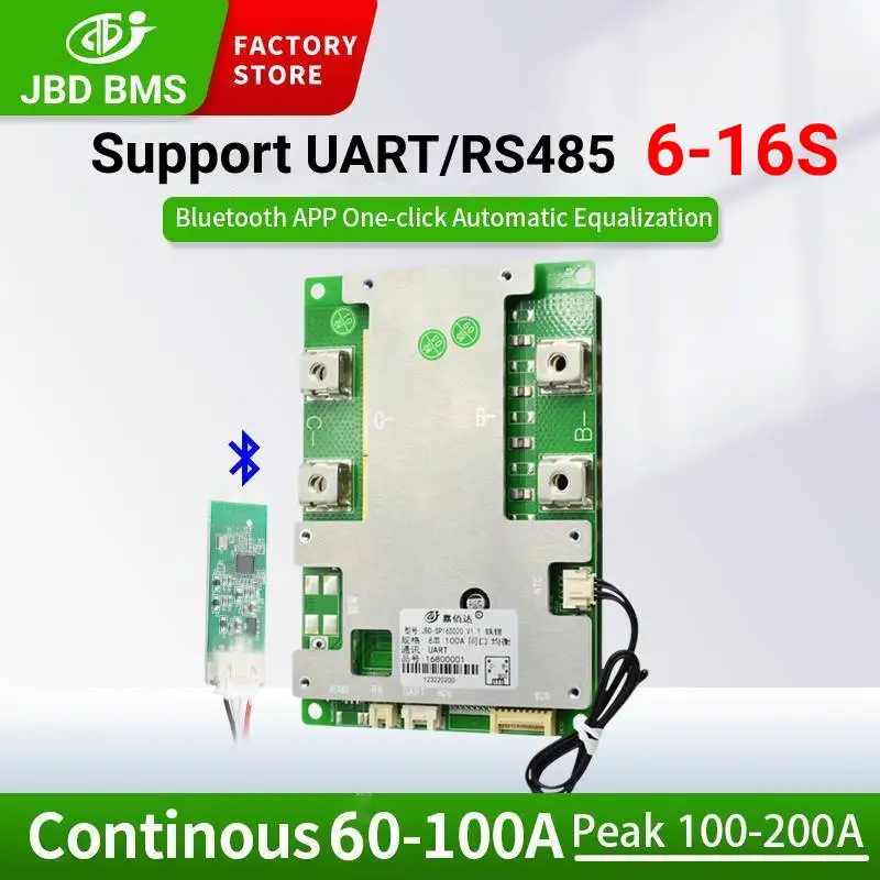 

BMS 16S 100A JBD Smart 48V Lifepo4 Bms 60V Литий-ионный аккумулятор Балансирующая печатная плата 3NTC с функцией UART RS485