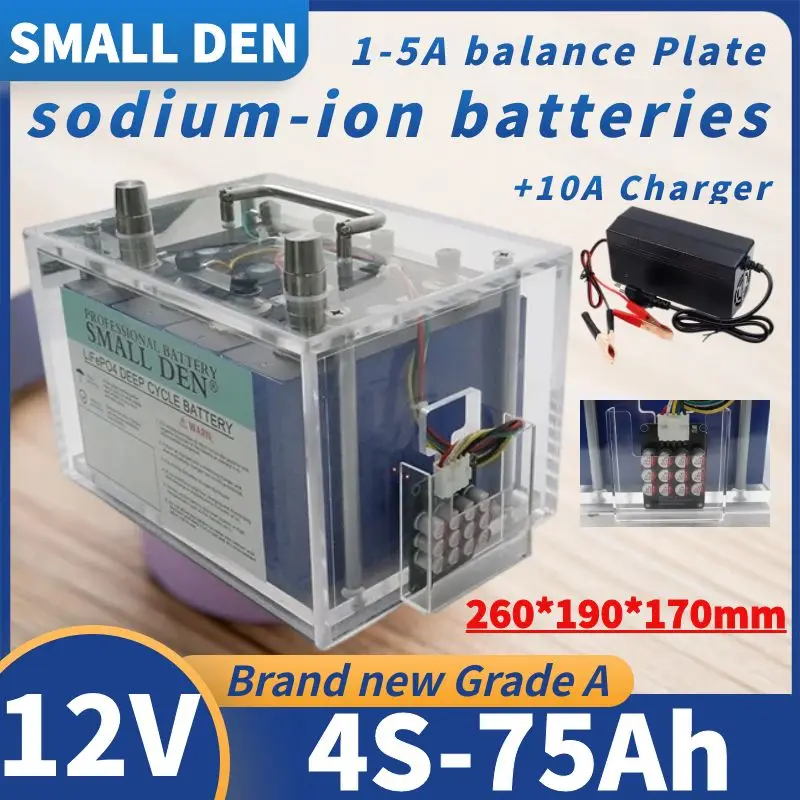 Natriumionenbatterie 12V 75Ah 230Ah 20C Elektrofahrzeug Motorrad Solarwechselrichter Ladebatterie +Mit Schale und Balanceplatte