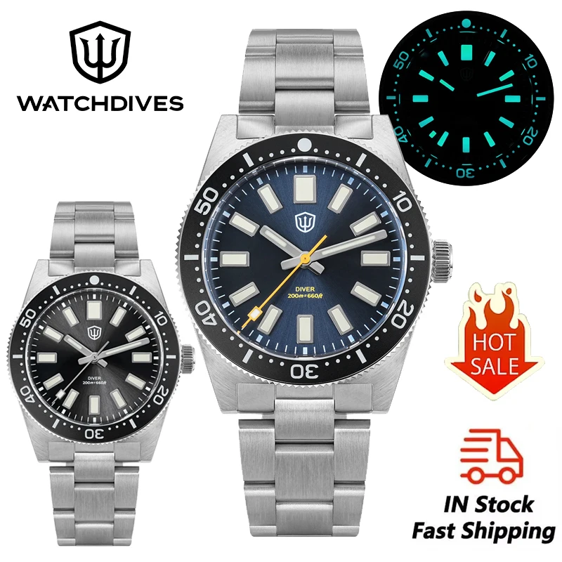 Watchdives WD1965 Quartz Watch VH31 Sweep Movement BGW9 Luminous Domed Sapphire Crystal 20Bar Waterproof 38mm Vintage Watches